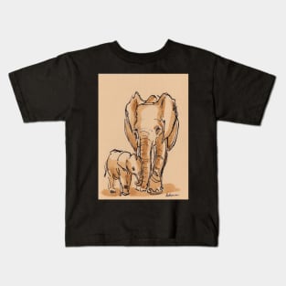 Mama & Baby - Elephant Watercolor Painting #1 Kids T-Shirt